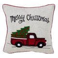 Saro Lifestyle SARO 4120.M16S 16 in. Square Down Filled Poly Blend Christmas Pillow with Vintage Red Truck - Multi Color 4120.M16S